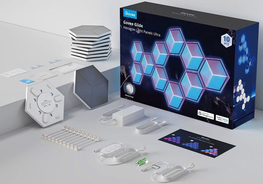 Набір настінних світильників Govee H606A Glide Hexagon Light, 7, RGBIC, WI-FI/Bluetooth, білий H606AC81 фото
