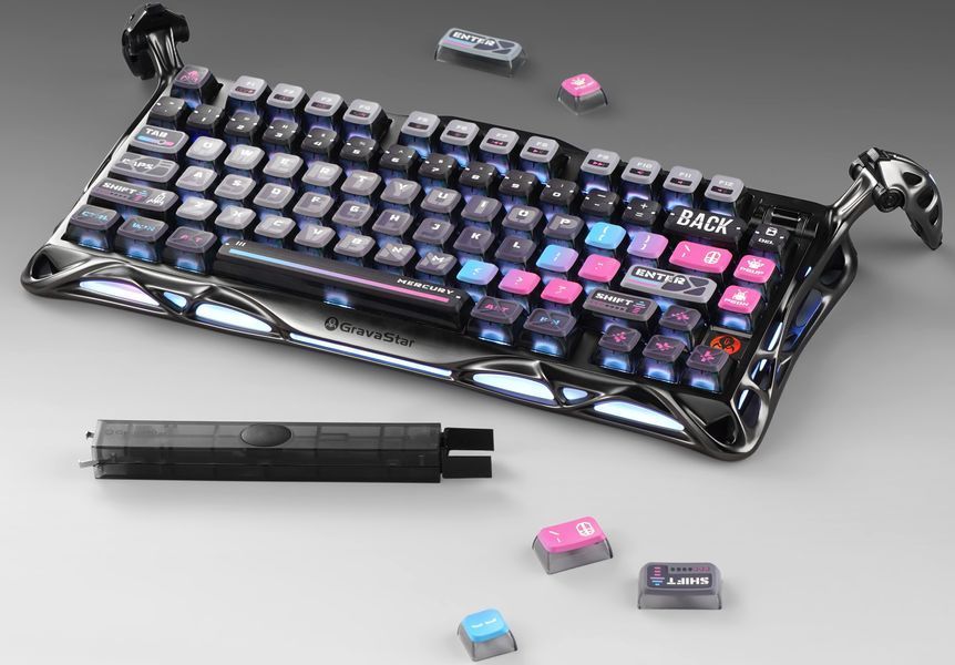 Клавіатура механічна GravaStar Mercury K1 Pro 80keys, GravaStar x Kailh Speedy Mint, BT/WL/USB, чорний GSK1PRO_CBLK фото