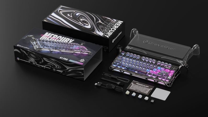 Клавіатура механічна GravaStar Mercury K1 Pro 80keys, GravaStar x Kailh Speedy Mint, BT/WL/USB, чорний GSK1PRO_CBLK фото