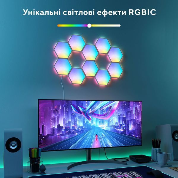 Набір настінних світильників Govee H6061 Glide Hexa Light Panels, 10шт, RGBIC, WI-FI/Bluetooth, білий B6061301 фото