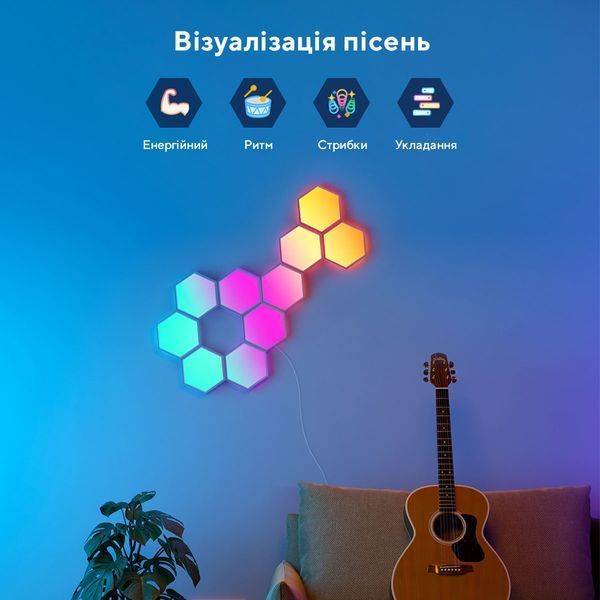 Набір настінних світильників Govee H6061 Glide Hexa Light Panels, 10шт, RGBIC, WI-FI/Bluetooth, білий B6061301 фото