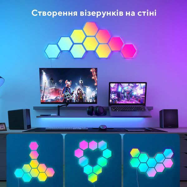 Набір настінних світильників Govee H6061 Glide Hexa Light Panels, 10шт, RGBIC, WI-FI/Bluetooth, білий B6061301 фото