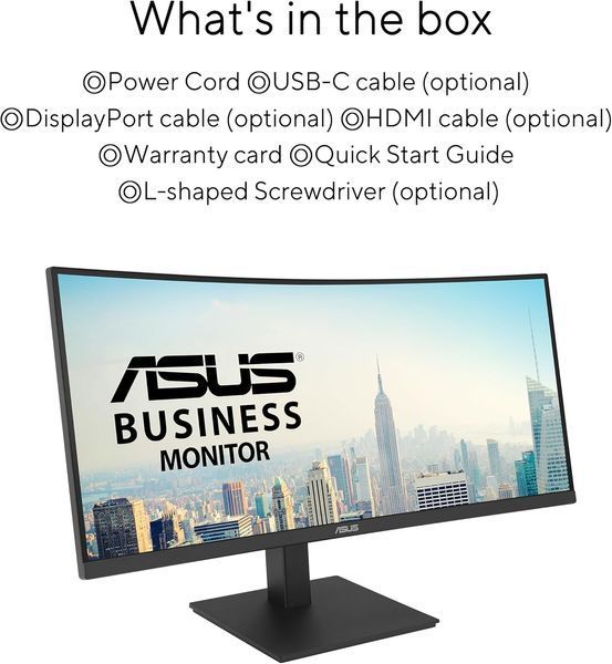 Монітор Asus 34" VA34VCPSR HDMI, DP, USB-C, 3xUSB, RJ-45, MM, VA, 3440x1440, 21:9, 100Hz, 4ms, CURVED, AdaptiveSync, HAS 90LM08JJ-B02170 фото