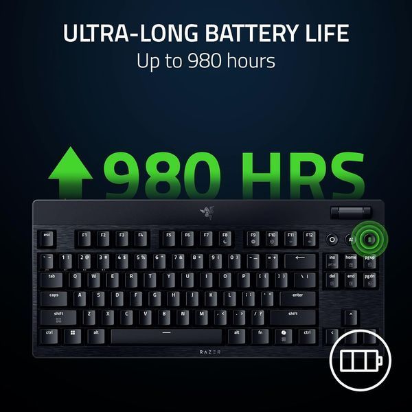 Клавіатура механічна Razer BlackWidow V4 Low-profile TKL HyperSpeed, 87key, Green Switch, USB-A/WL/BT, EN, RGB, чорний RZ03-05450500-R3M1 фото
