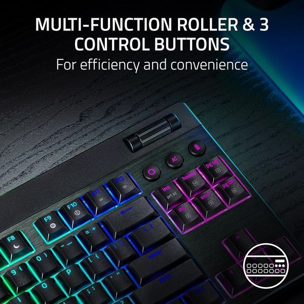 Клавіатура механічна Razer BlackWidow V4 Low-profile TKL HyperSpeed, 87key, Green Switch, USB-A/WL/BT, EN, RGB, чорний RZ03-05450500-R3M1 фото