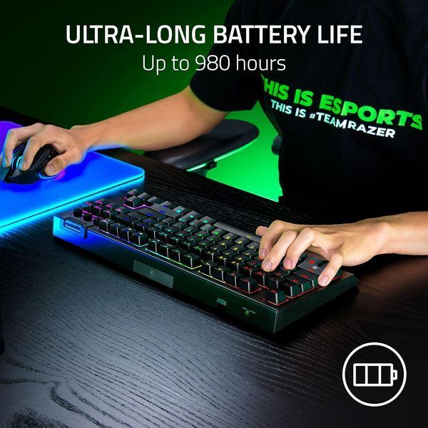 Клавіатура механічна Razer BlackWidow V4 TKL HyperSpeed, 87key, Orange Switch Gen-3, USB-A/WL/BT, EN, RGB, чорний RZ03-05480100-R3M1 фото