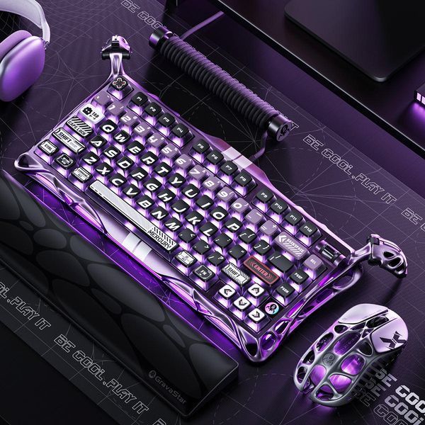 Клавіатура магнітна GravaStar Mercury V75 Pro 80keys, GravaStar x Gateron Jade Gaming, USB-A, 8k, RGB, Iron Purple GSV75PRO_PL фото