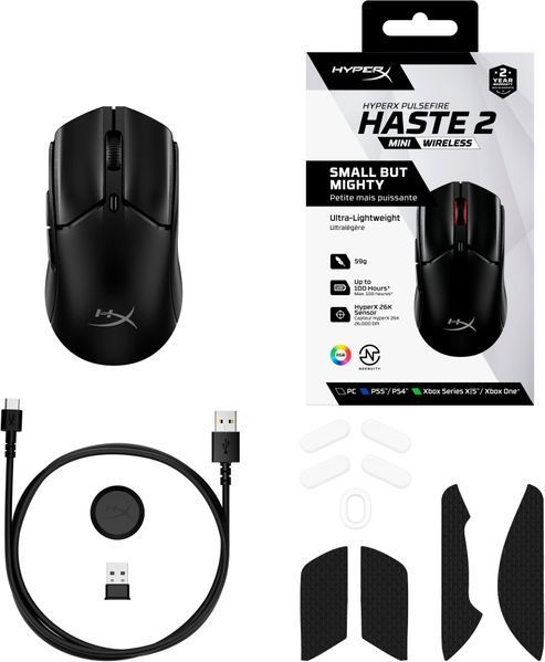 Миша HyperX Pulsefire Haste 2 mini, RGB, USB-A/WL/BT, чорний 7D388AA фото
