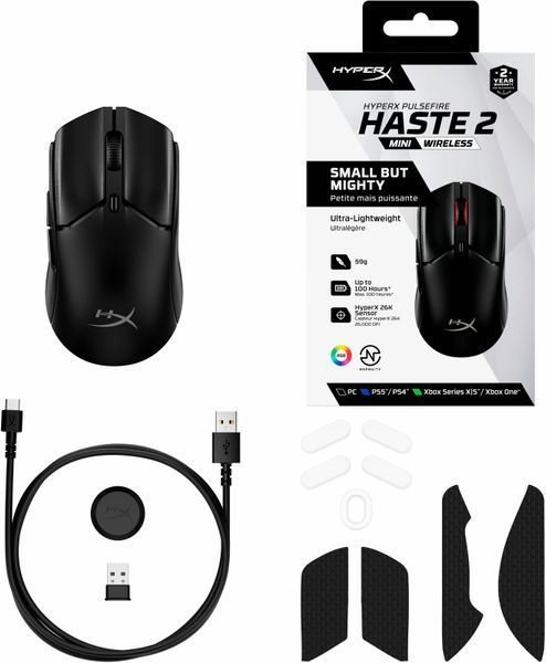 Миша HyperX Pulsefire Haste 2 mini, RGB, USB-A/WL/BT, чорний 7D388AA фото