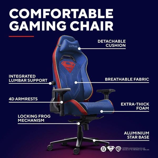 Крісло Trust GXT721SM Ruya Pro Superman edition, ПУ шкіра, Foldable Armrests, синій 25742_TRUST фото