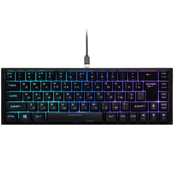 Клавіатура мембранна 2E GAMING KG350 68key, USB-A, EN/UA/RU, RGB, чорний 2E-KG350UBK фото
