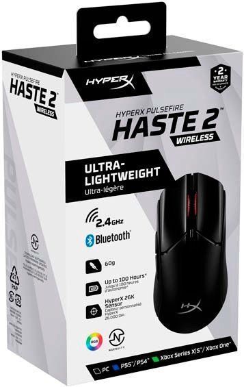 Миша HyperX Pulsefire Haste 2, RGB, USB-A/WL/BT, чорний 6N0B0AA фото