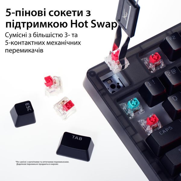 Клавіатура механічна HyperX Alloy Origins 2 65key, Red, USB-A, Hot-Swap, EN/UA, RGB, чорний B4QS3AA фото