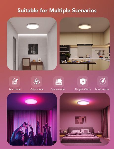 Потолочний світильник Govee 12" Smart Ceiling Light, RGBWW + RGBIC, WI-FI/Bluetooth, білий H80A1C01 фото