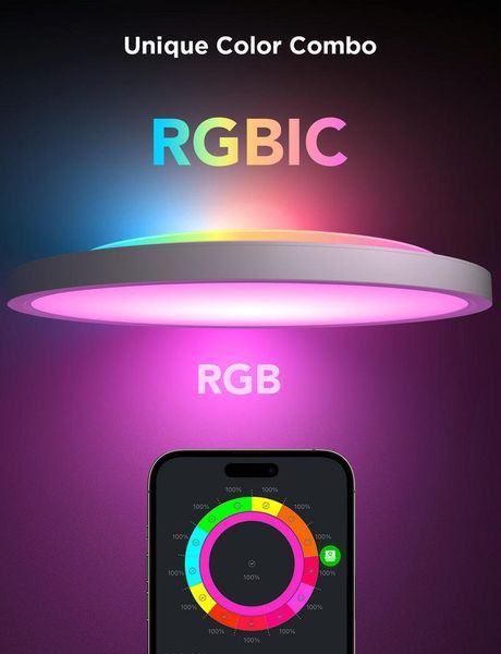 Потолочний світильник Govee 12" Smart Ceiling Light, RGBWW + RGBIC, WI-FI/Bluetooth, білий H80A1C01 фото