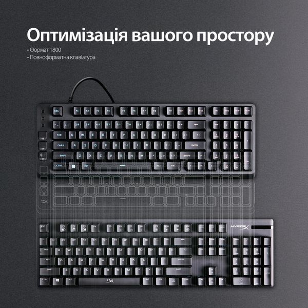 Клавіатура мембранна HyperX Alloy Origins EVE 1800 99key, Red, USB-A, EN/UA, RGB, чорний B7JE0AA фото