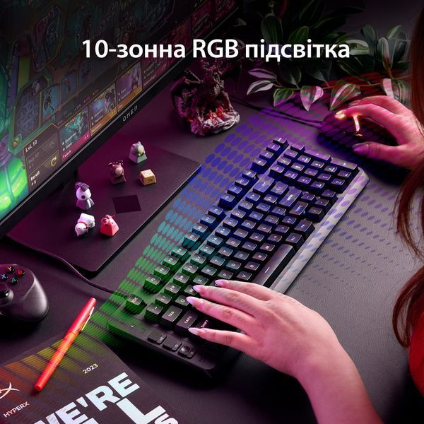 Клавіатура мембранна HyperX Alloy Origins EVE 1800 99key, Red, USB-A, EN/UA, RGB, чорний B7JE0AA фото