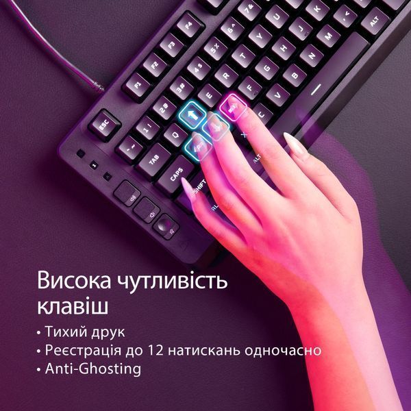 Клавіатура мембранна HyperX Alloy Origins EVE 1800 99key, Red, USB-A, EN/UA, RGB, чорний B7JE0AA фото