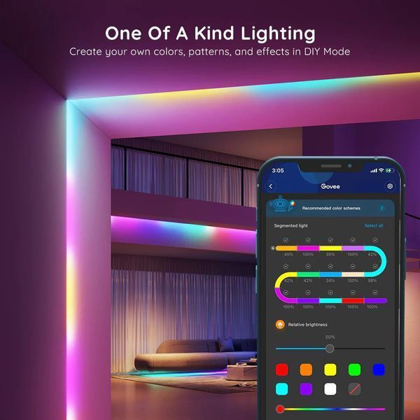 Стрічка світлодіодна розумна Govee H618С LED Strip Ligh, 10м, RGBIC, WI-FI/Bluetooth, білий H618C3D1 фото