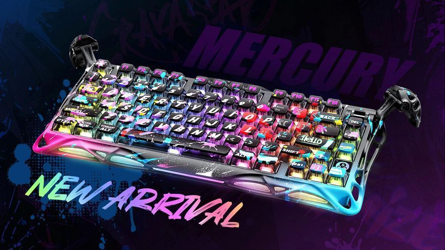 Клавіатура магнітна GravaStar Mercury V75 Pro 80keys, Magnetic Jade Gaming, 8K, USB-A, RGB, Neon Graffiti GSV75PRO_U_CG_BLK фото