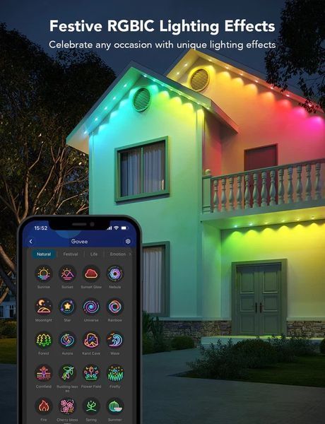 Гірлянда Smart LED Govee H705A Permanent Outdoor Lights, RGBIC, IP67, 30м, кабель прозорий H705A3D1 фото