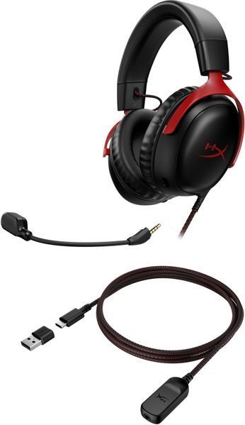 Гарнітура ігрова HyperX Cloud III, mini-jack/USB-A/USB-C, 1.2м/1.3м, чорно-червоний 727A9AA фото
