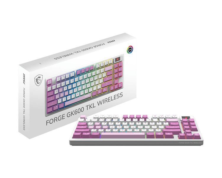 Клавіатура механічна MSI FORGE GK600 TKL W VIOLET UA 83key, mechanical Linear, USB-A, Wireless, Bluetooth, EN/UKR/RU, RGB, фіолетовий S11-43UAQ01-HH9 фото