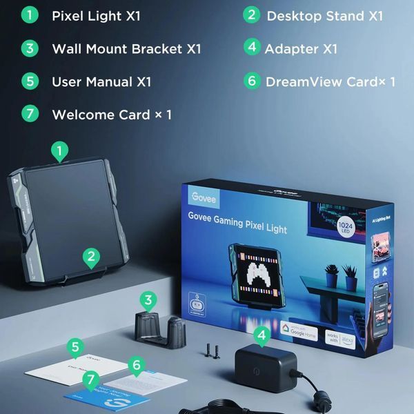 Піксельний екран Govee H8630 LED Gaming Pixel Light 32x32 Pixels, RGBIC, WI-FI/Bluetooth, сірий H8630C81 фото