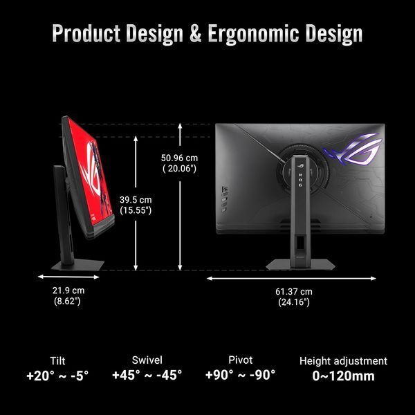 Монітор Asus 27" ROG Strix 5K XG27JCG 2xHDMI, DP, USB-C, 3xUSB, IPS, 5120x2880, 180Hz, 0.03ms, DCI-P3 97%, FreeSync, Pivot, HDR600 90LM0CE0-B01371 фото