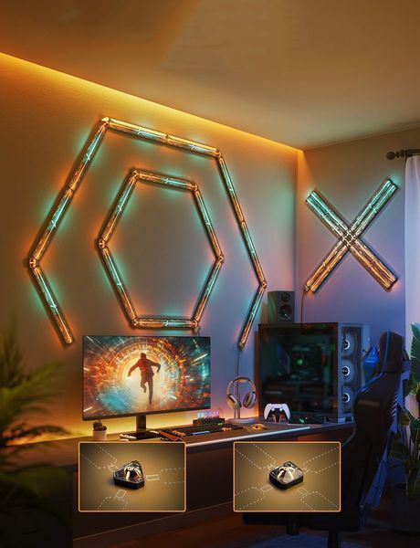 Набір настінних світильників Govee H6063 Gaming Wall light Evangelion, 8шт, RGBIC, WI-FI/Bluetooth, фіолетовий H6063312 фото