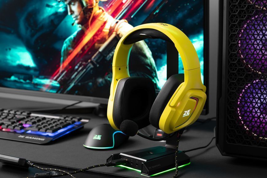 Гарнітура ігрова 2E GAMING HG340, mini-jack/dual 3.5mm, RGB, 2м, жовтий 2E-HG340YW фото