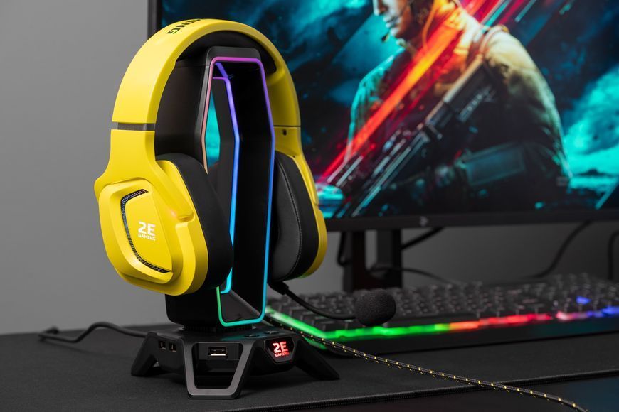 Гарнітура ігрова 2E GAMING HG340, mini-jack/dual 3.5mm, RGB, 2м, жовтий 2E-HG340YW фото